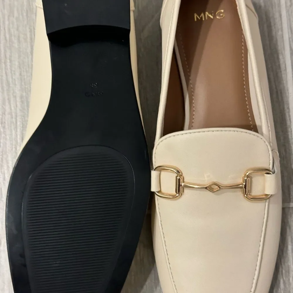 Mango Cream Loafers with Gold Detail